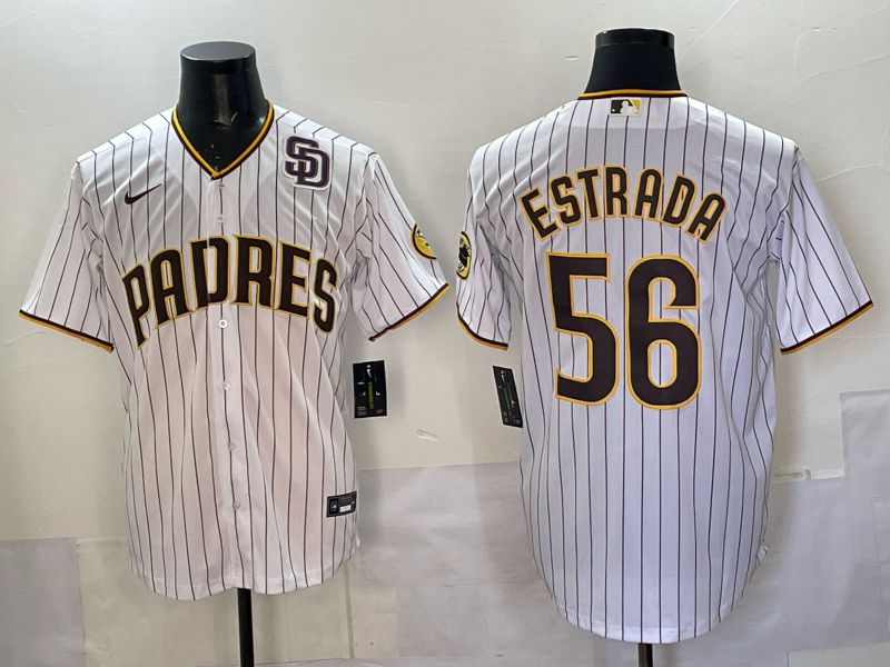 Men 2025 San Diego Padres #56 Estrada White stripe Nike MLB Jersey style 06->san diego padres->MLB Jersey